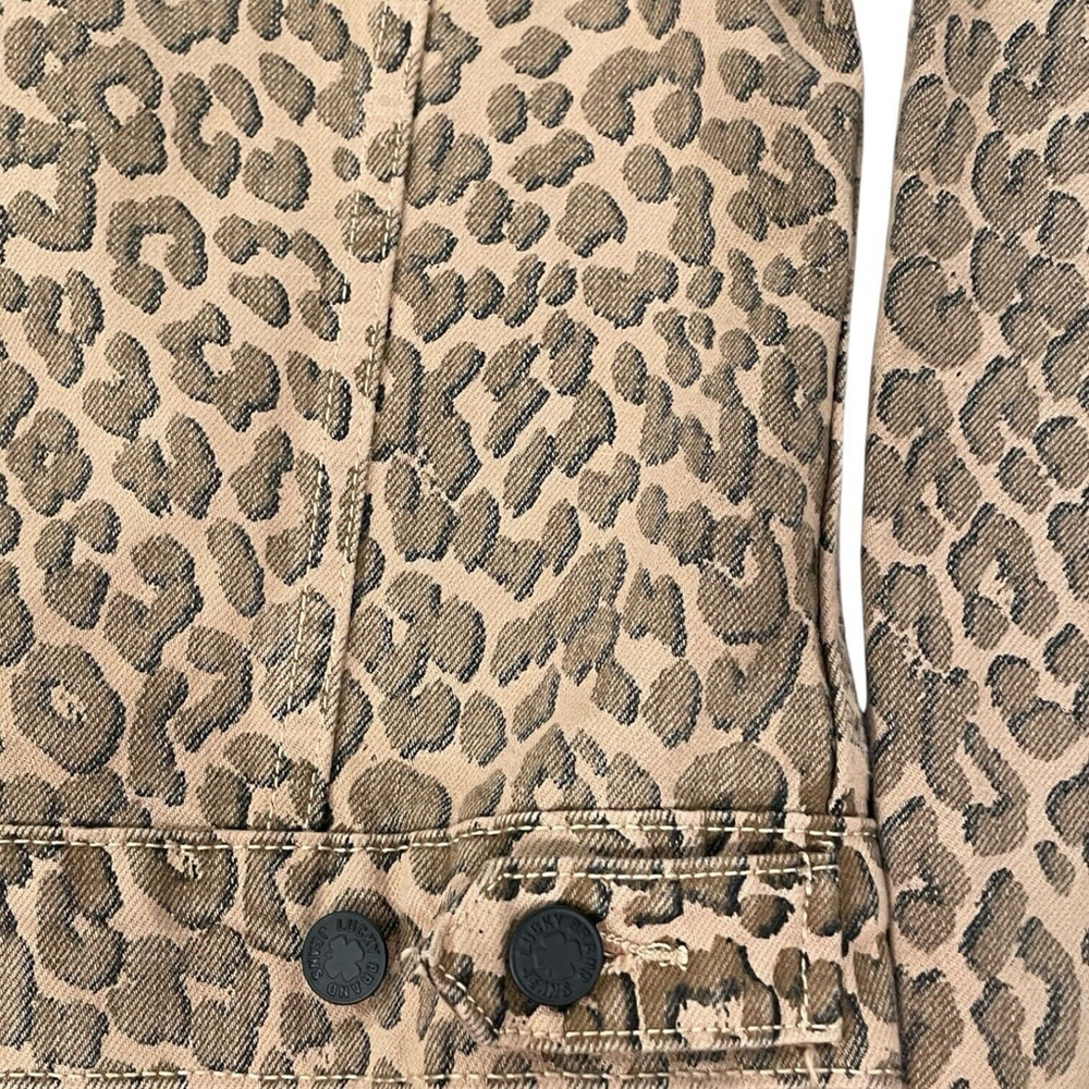Lucky Brand Womens XS Leopard Denim Jacket The Tomboy Trucker Animal Print Brown - Picture 10 of 16